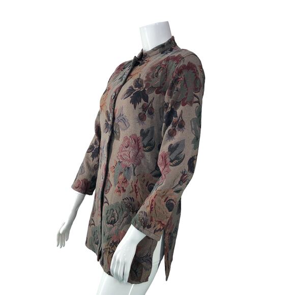 Chicos Womens Size 1 US 8 Medium Tapestry Coat Jacket Roses Classic 3/4 Sleeve - Picture 2 of 16